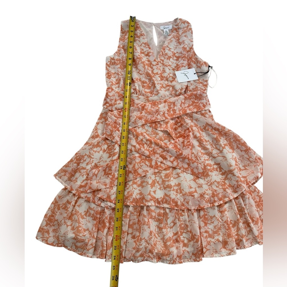 Japna Peach Floral Print V-Neck Tiered Ruffle Hem Sleeveless Dress Size M NWT - Picture 8 of 17